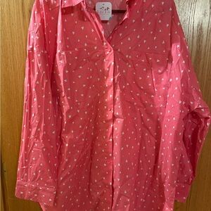 White Birch Pink Heart Button-Up Blouse
